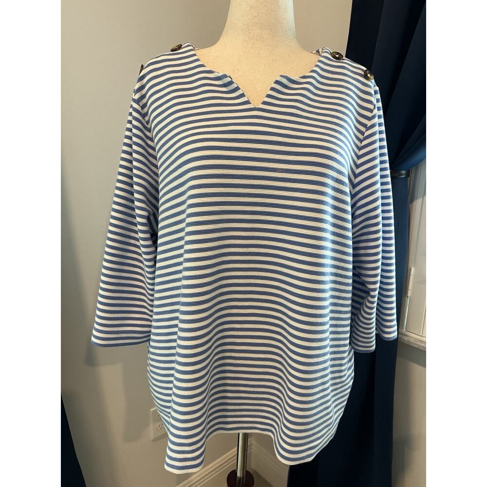 CROFT & BARROW‎ blouse 3/4 Sleeve Pullover 1X BLUE and WHITE Nautical Boat Sail